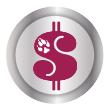 Silver coin with a dollar sign and a fox paw on that dollar sign