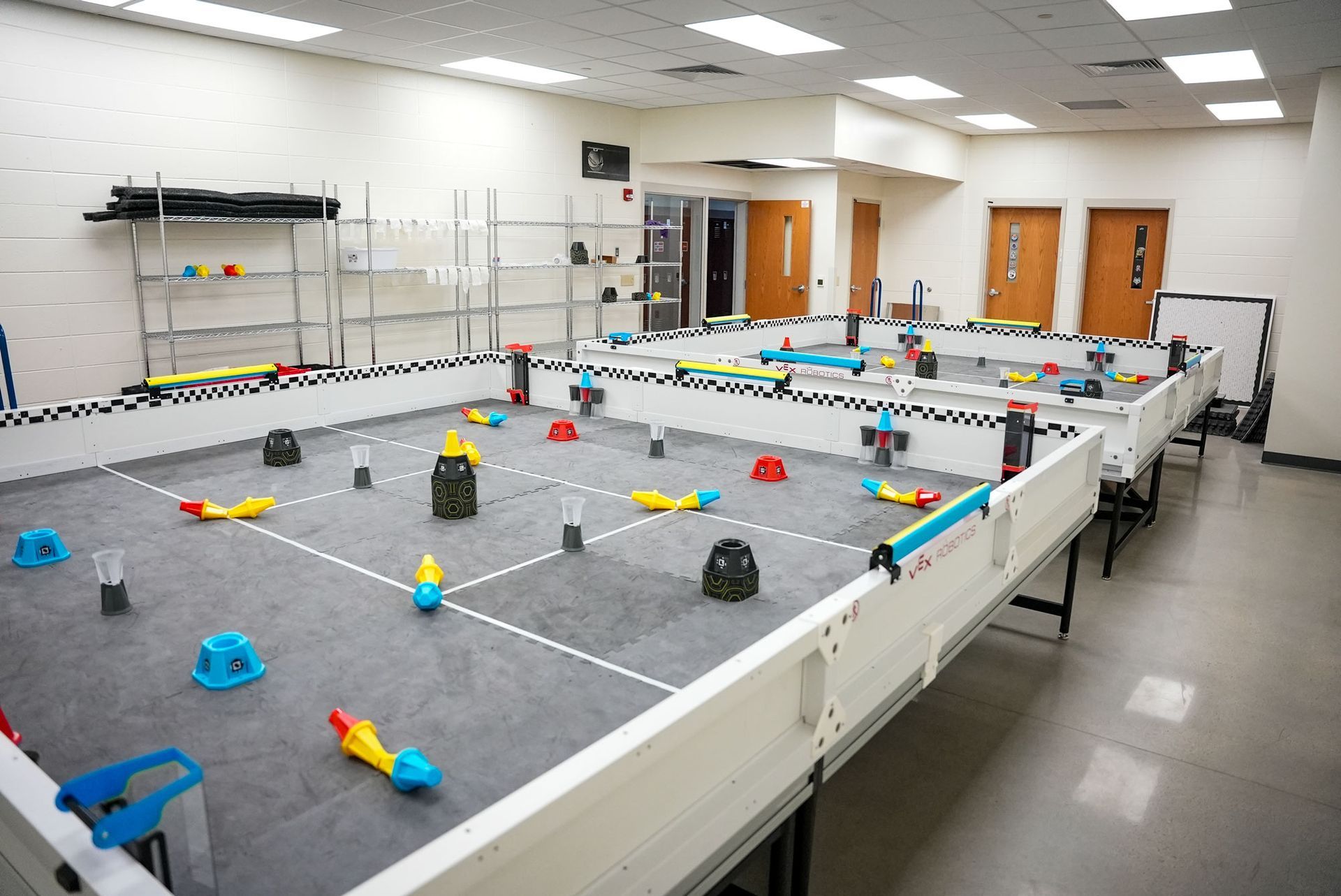 Two robotics playing fields in the new robotics room