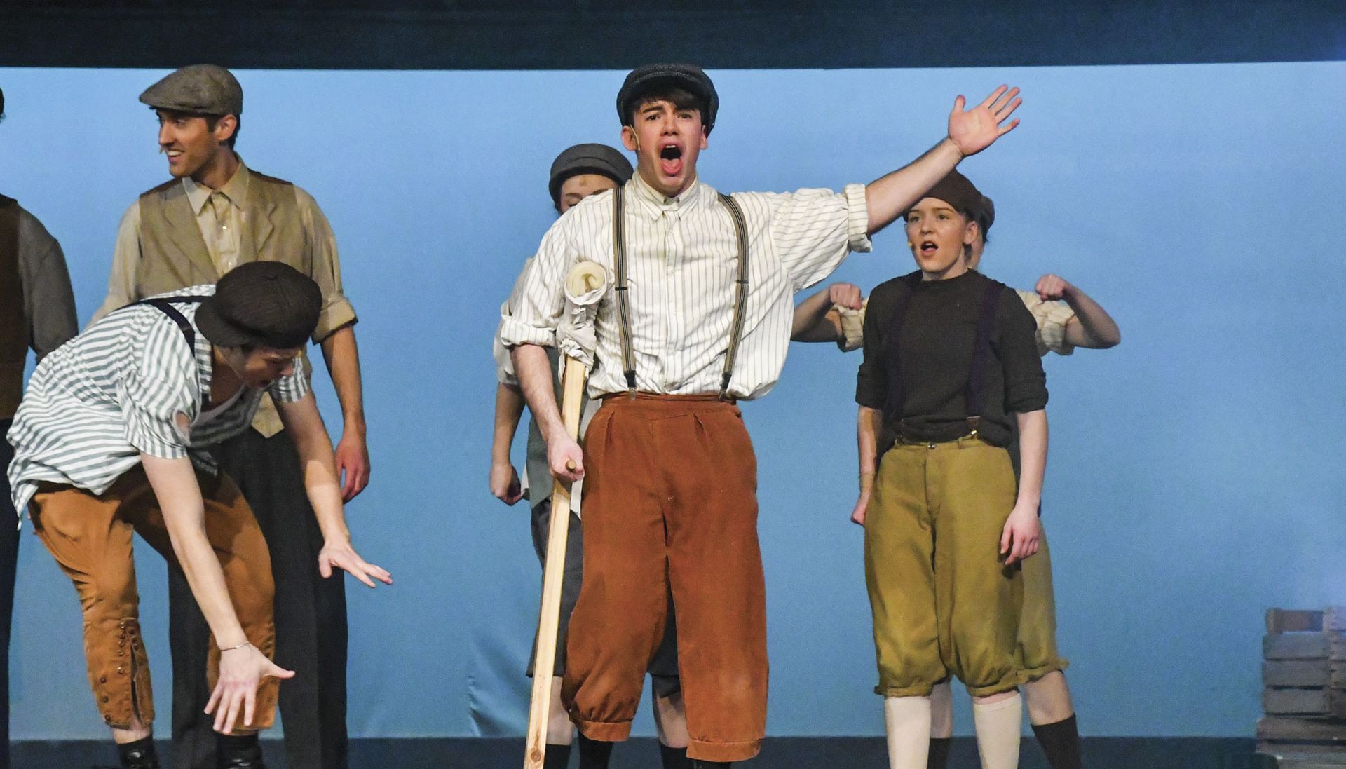 Caleb Johnson, performing during Newsies