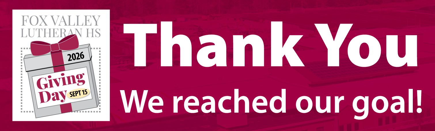 Giving Day logo with - Thank you, we reached our goal!
