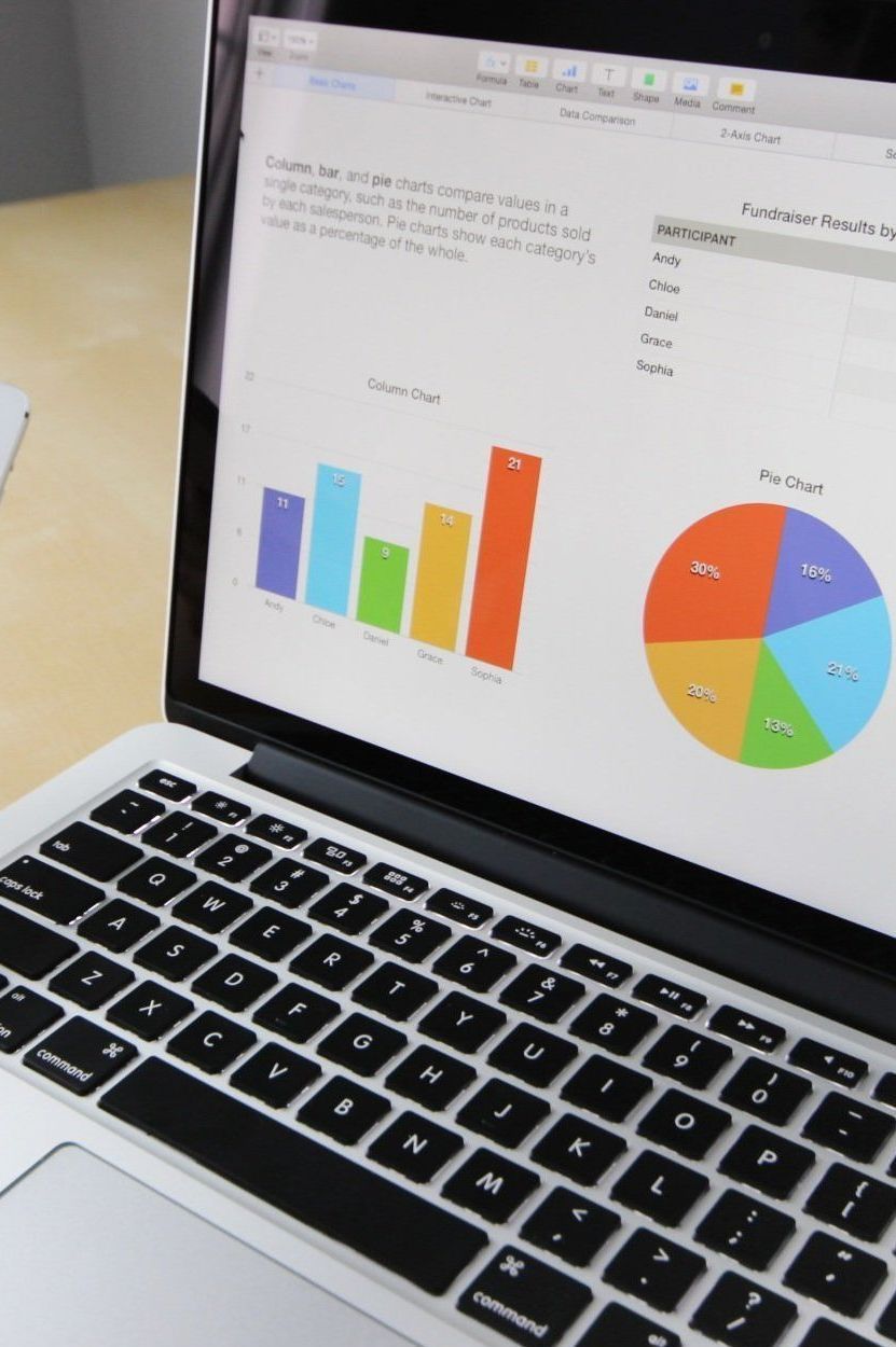 Laptop screen showing charts and graphs