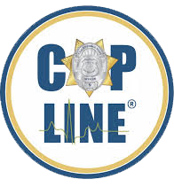 CopLine - click logo for assistance The cop line logo is a blue and gold circle with a police badge on it.