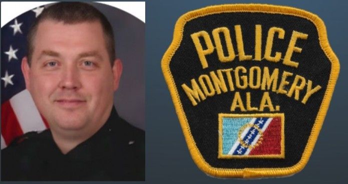 Police Montgomery, Ala. badge beside a headshot of a uniformed officer