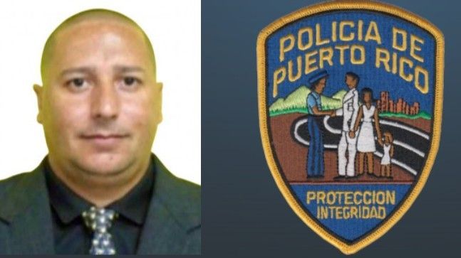Portrait beside Puerto Rico Police badge with “Policía de Puerto Rico” and “Protección Integridad” text.