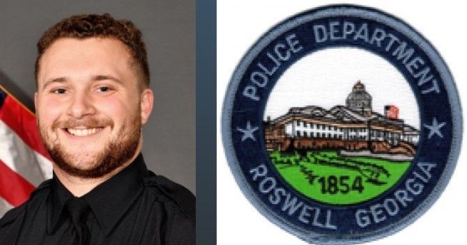 A man is smiling next to a police department logo