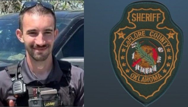 Sheriff deputy portrait beside a dark green “Sheriff” badge for Osage County, Oklahoma.
