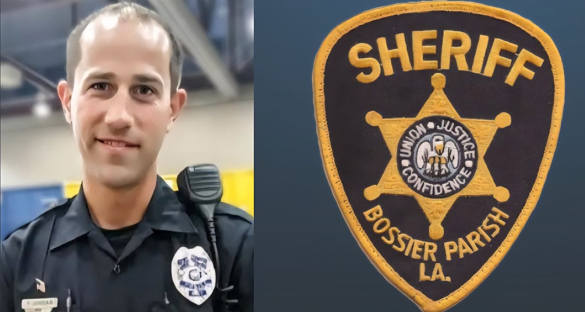 Officer in uniform and Bossier Parish Sheriff's badge.