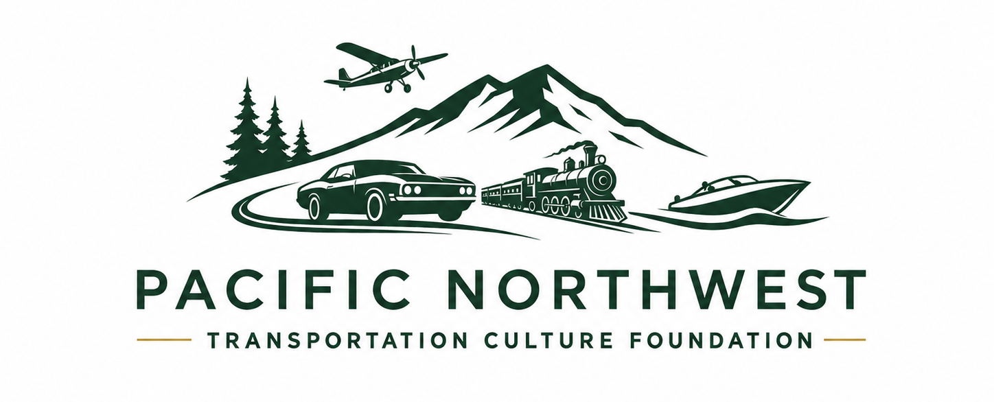 Pacific Northwest Transportation Culture Foundation logo with car, plane, boat, mountains, and trees