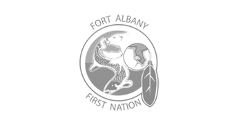 A black and white logo for fort albany first nation.