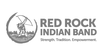 The red rock indian band logo is a black and white image of a man holding an arrow.