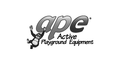A black and white logo for ape active playground equipment