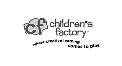 A black and white logo for children 's factory where creative learning comes to play.