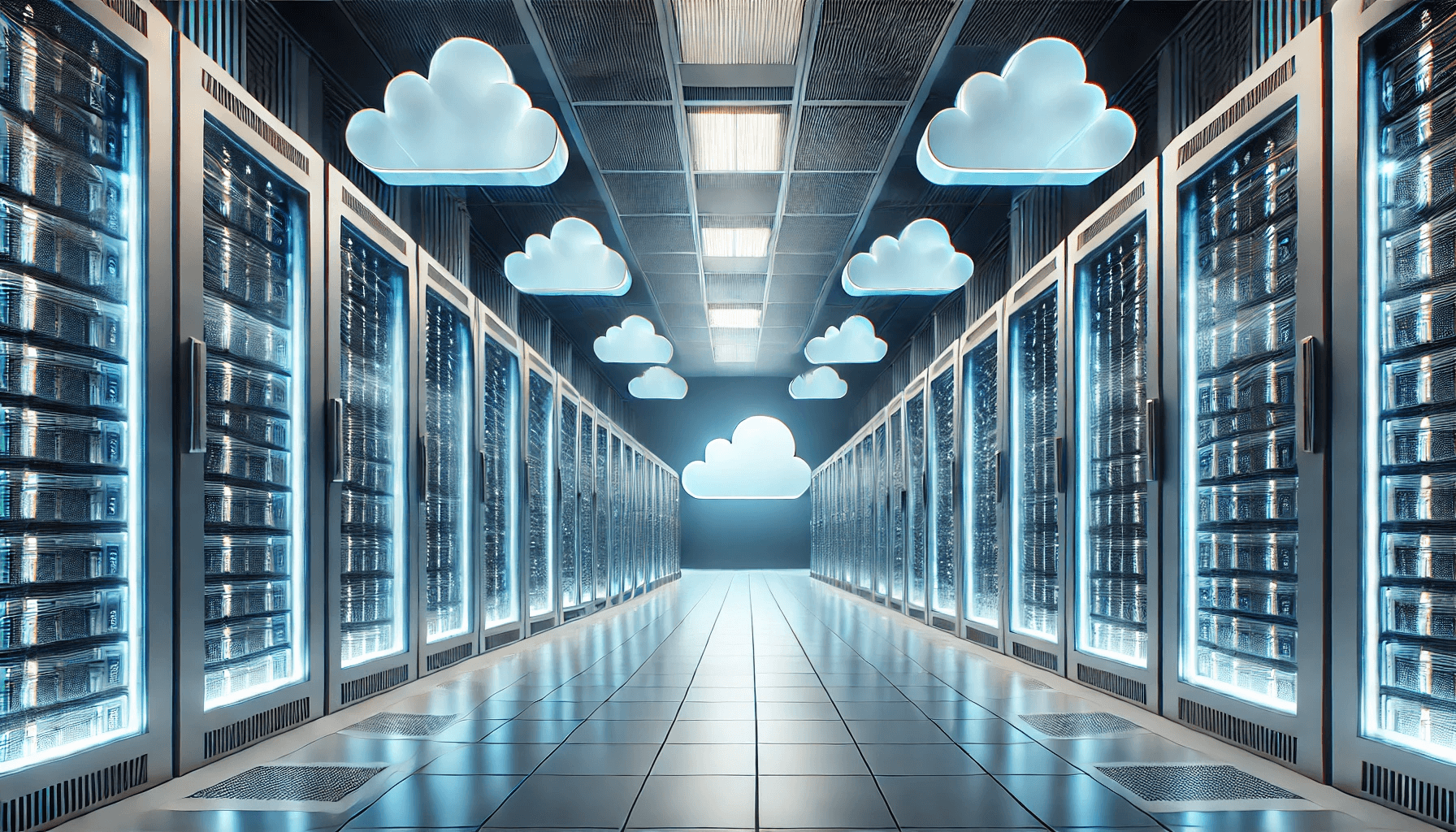 Advanced cloud networking solutions for seamless connectivity and scalability. AI-generated image of modern data center servers, symbolizing scalable cloud networking solutions