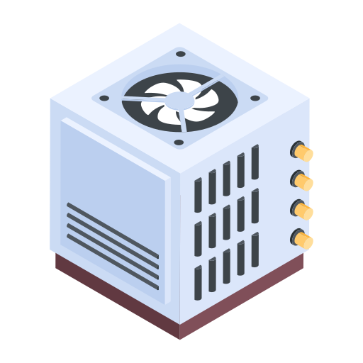 A white box with a fan on top of it.