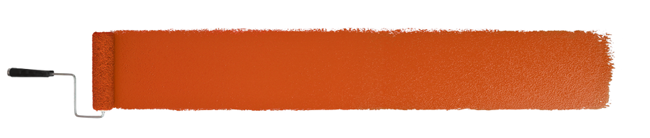 a paint roller with orange paint on it