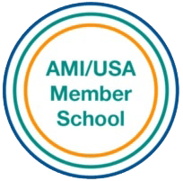 Round logo with blue, teal, and orange rings; text reads 
