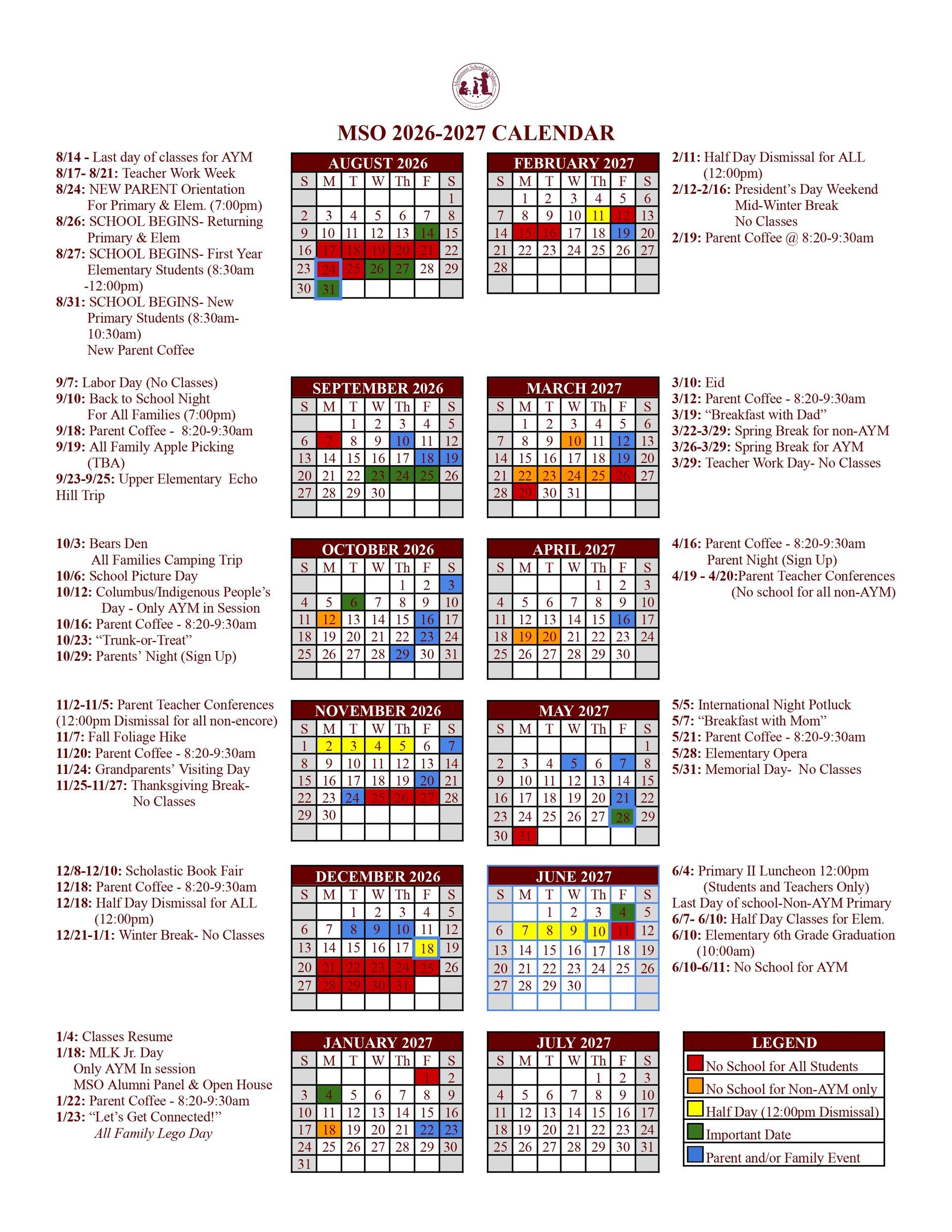 School calendar