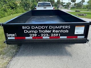 The back of a dump trailer for big daddy dumpers dump trailer rentals
