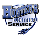 Hunter's Electrical Service logo with text and plug illustration in blue and white.