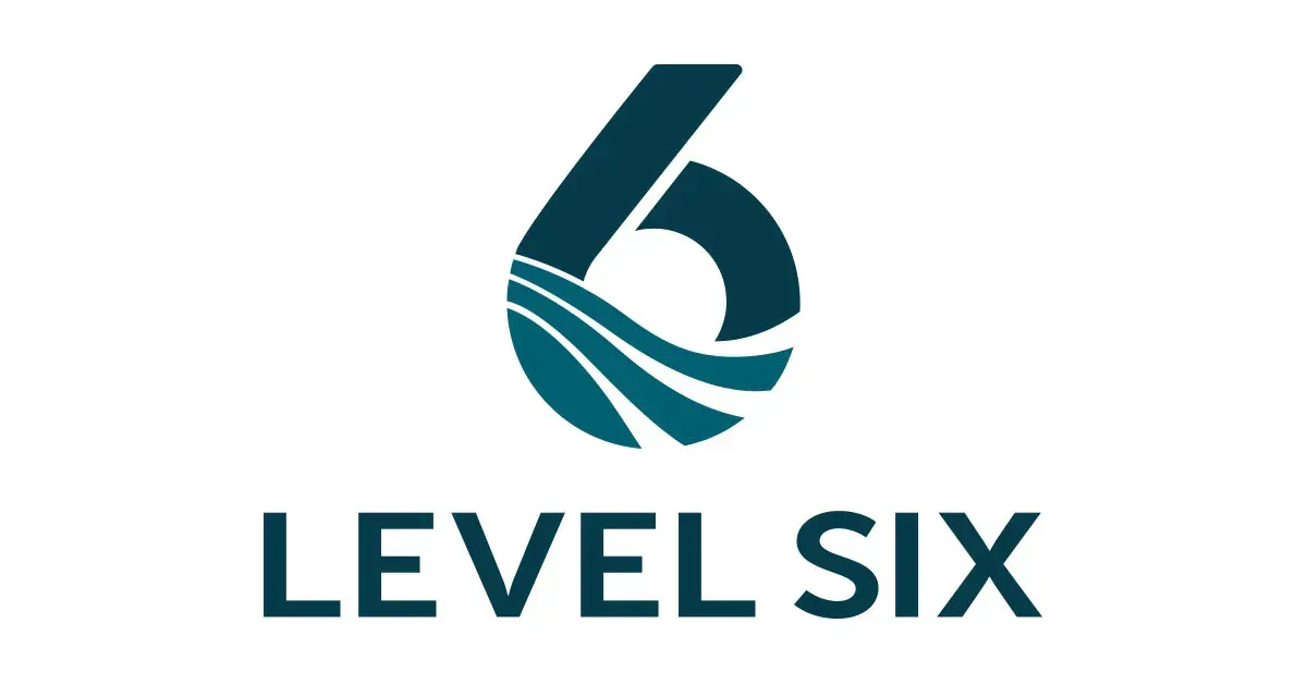 Level Six logo: teal number six with wave design, and the words