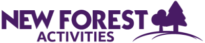 Logo for New Forest Activities, purple text and trees.