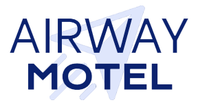 Blue “Airway Motel” text logo on a white background
