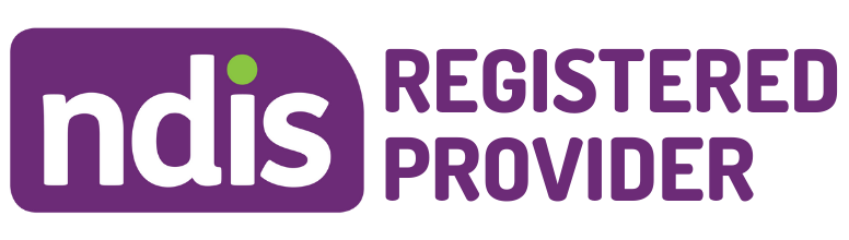 a purple and white logo for an NDIS registered provider .