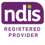 a purple and white logo for an NDIS registered provider .