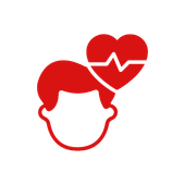 A red icon of a person with a heart and a heartbeat.