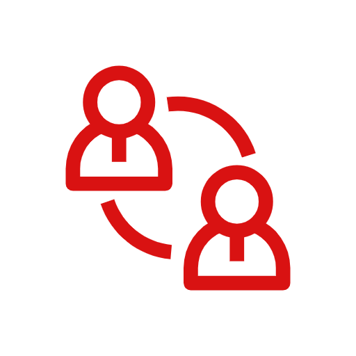 A red icon of two people connected to each other.