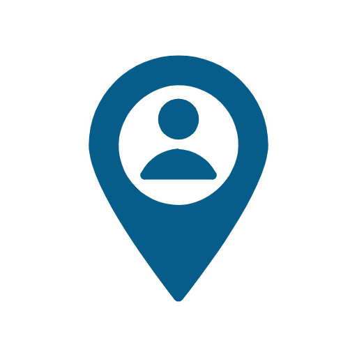 A blue pin with a picture of a person inside of it.
