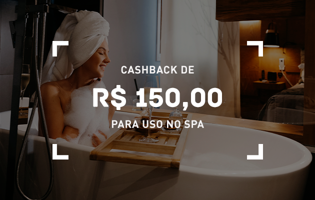 R$150 cashback em tratamentos no SPA sobre imagem de massagem com tom dourado e fundo escuro