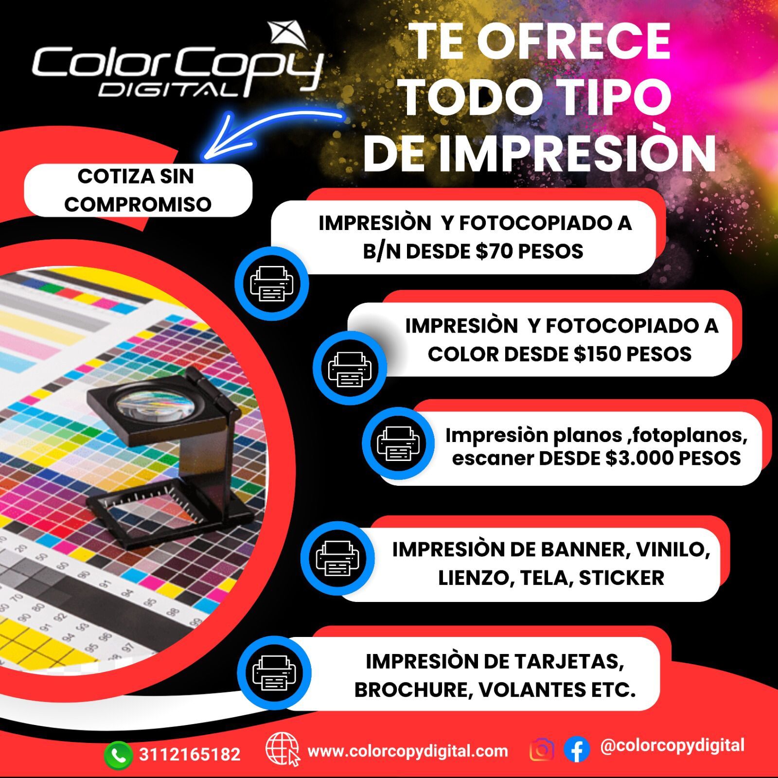 Un anuncio de copia digital en color muestra una lupa