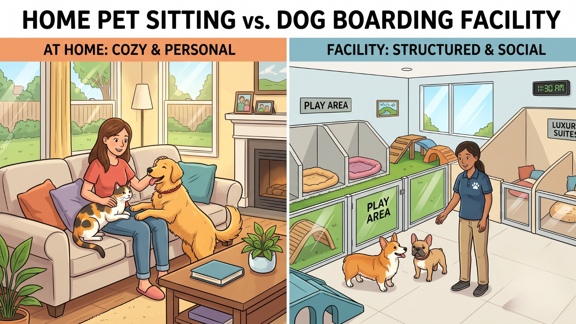 dog boarding vs pet sitter comparison home vs facility