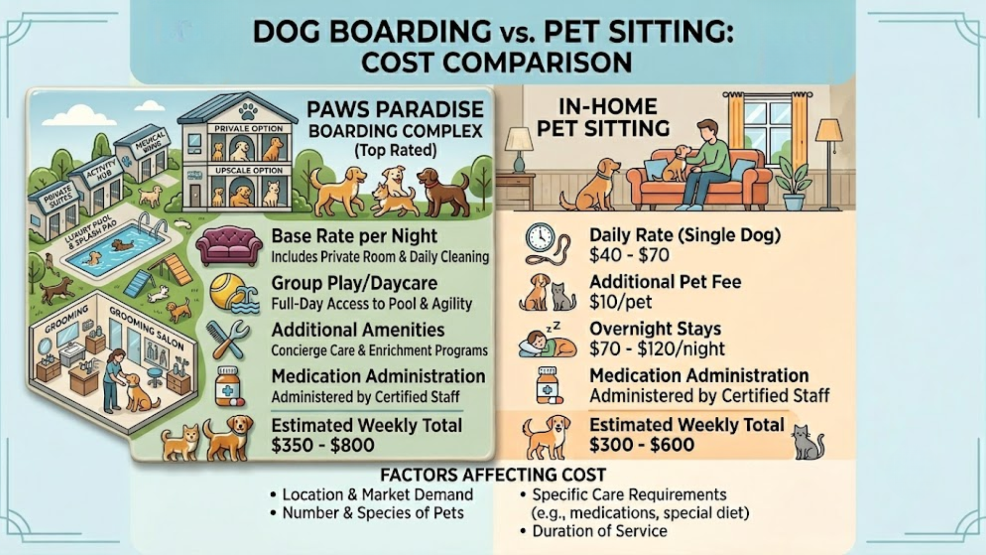 dog boarding vs pet sitter cost comparison infographic