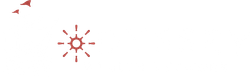 White background with a small red sun icon and two red bird-like shapes in the top left.