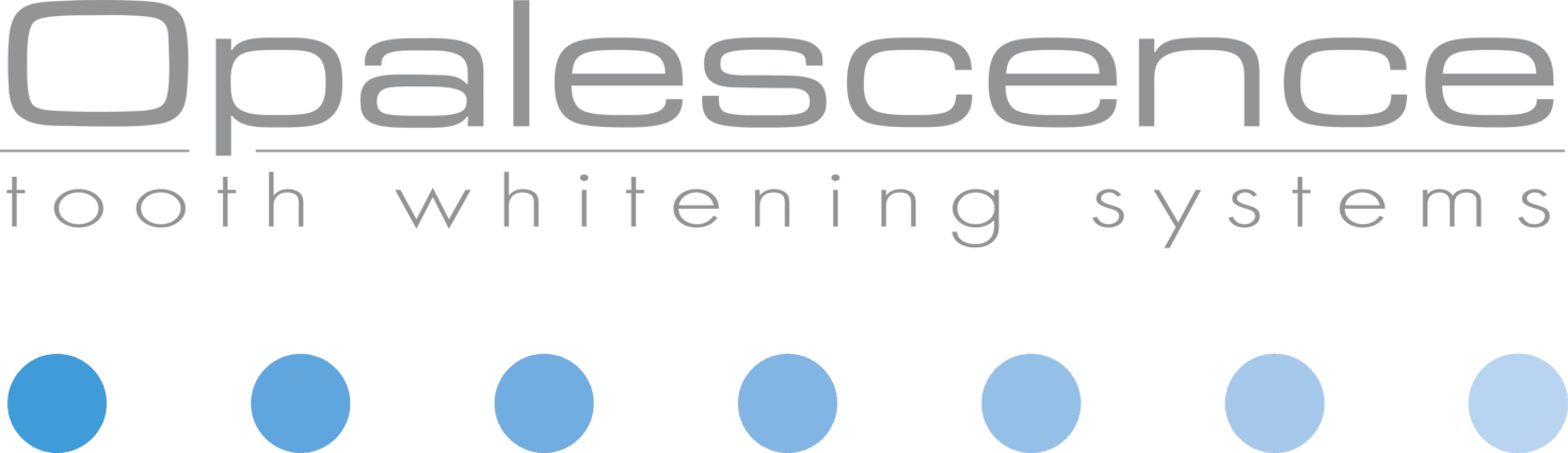 The logo for opalescence tooth whitening systems is blue and white.
