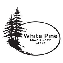 White Pine Lawn & Snow Group logo with pine trees and oval outline