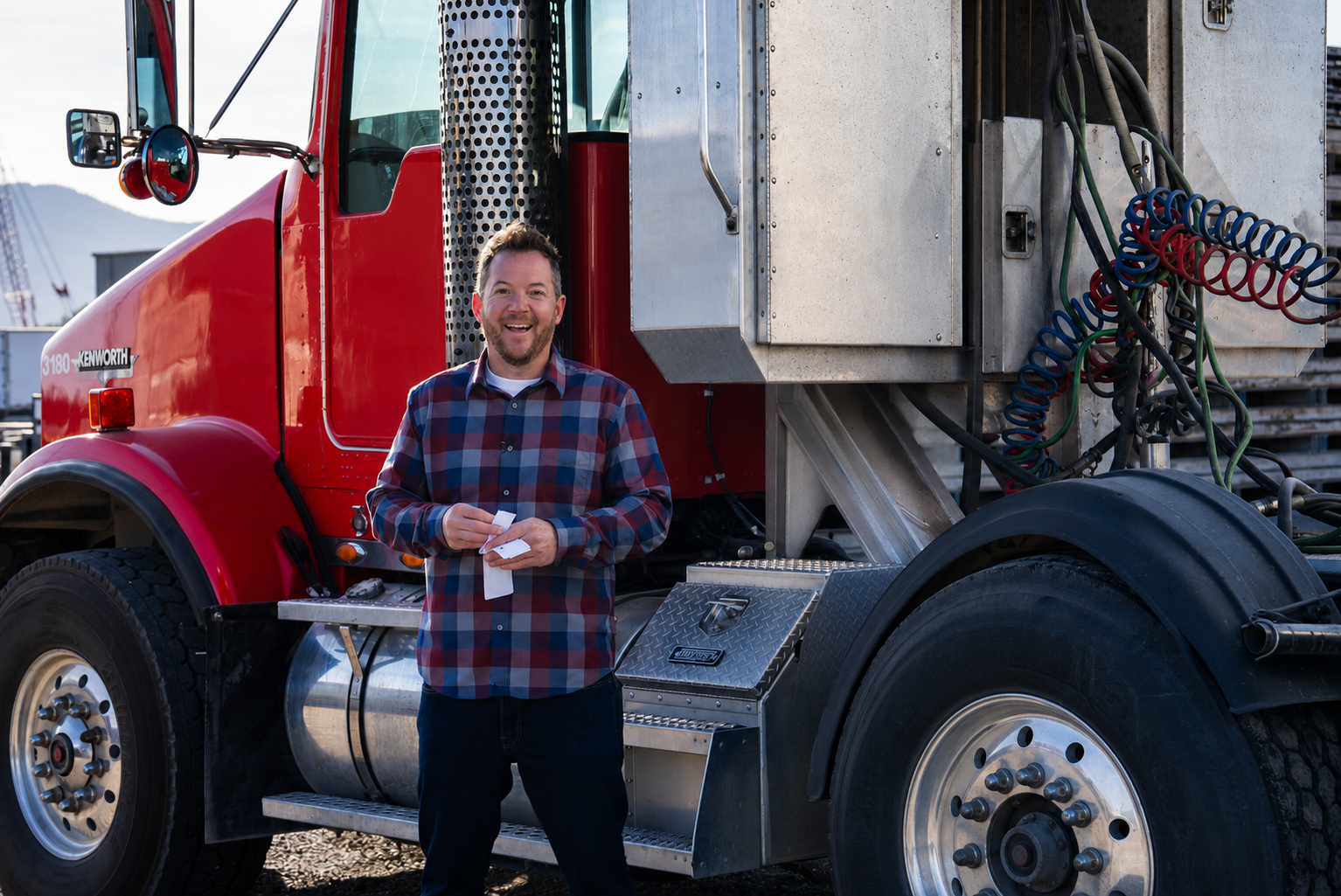 CDL instructor standing in front a semi truck