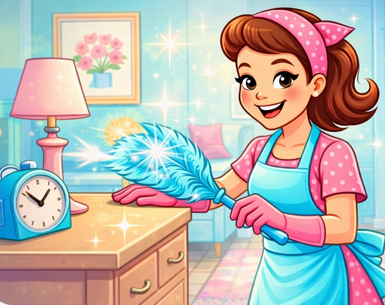 A person cleans a wooden bedside table — Maid to Gleam & Shine in Nambucca Heads, NSW