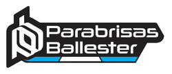 Logotipo de Parabrisas Ballester en blanco y negro con detalles en azul