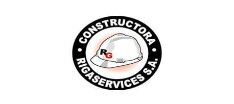Logo for Constructora Rigaservices S.A. featuring a white hard hat with