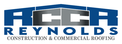 Logo for Reynolds Construction & Commercial Roofing: bold blue letters 