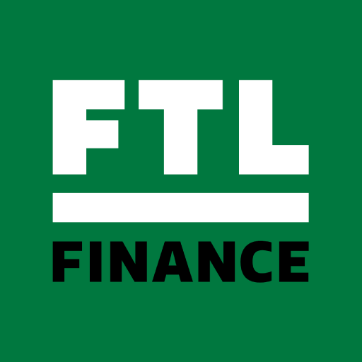 FTL Finance logo in white and black on a green background