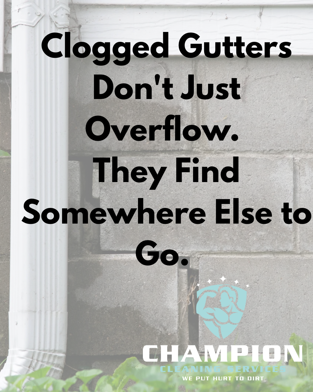 Clogged gutters don’t just overflow; they find somewhere else to go, on a CHAMPION ad.