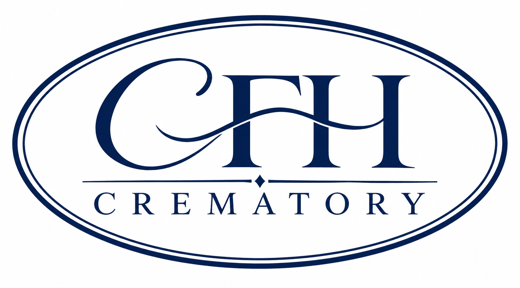 CFH Crematory logo in blue oval with βEst. 2024β beneath decorative waves