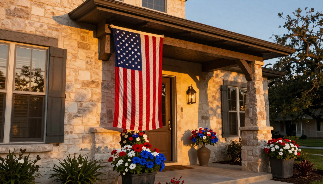 American flag displayed on an Austin home for Memorial Day.