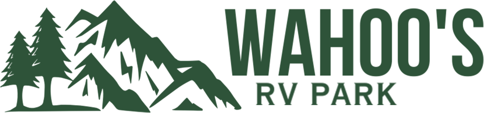 Green logo: Mountains and trees with 