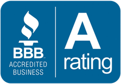 BBB Accredited Business logo: a blue flame above