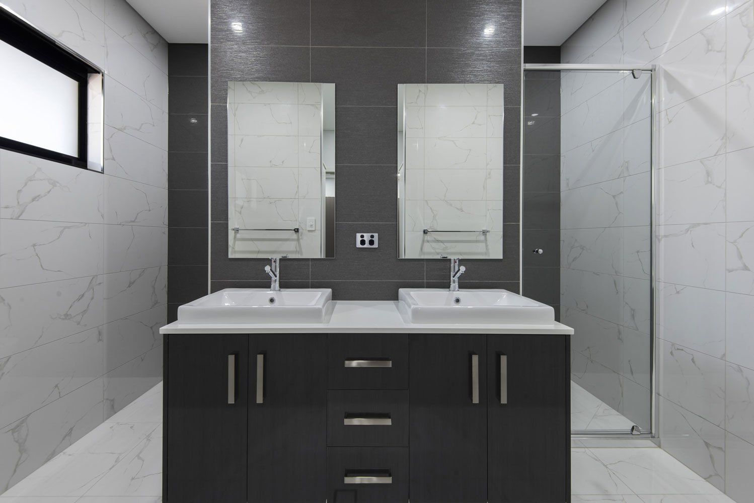 A Bathroom With Two Sinks and Two Mirrors — Top End Joinery In Yarrawonga, NT